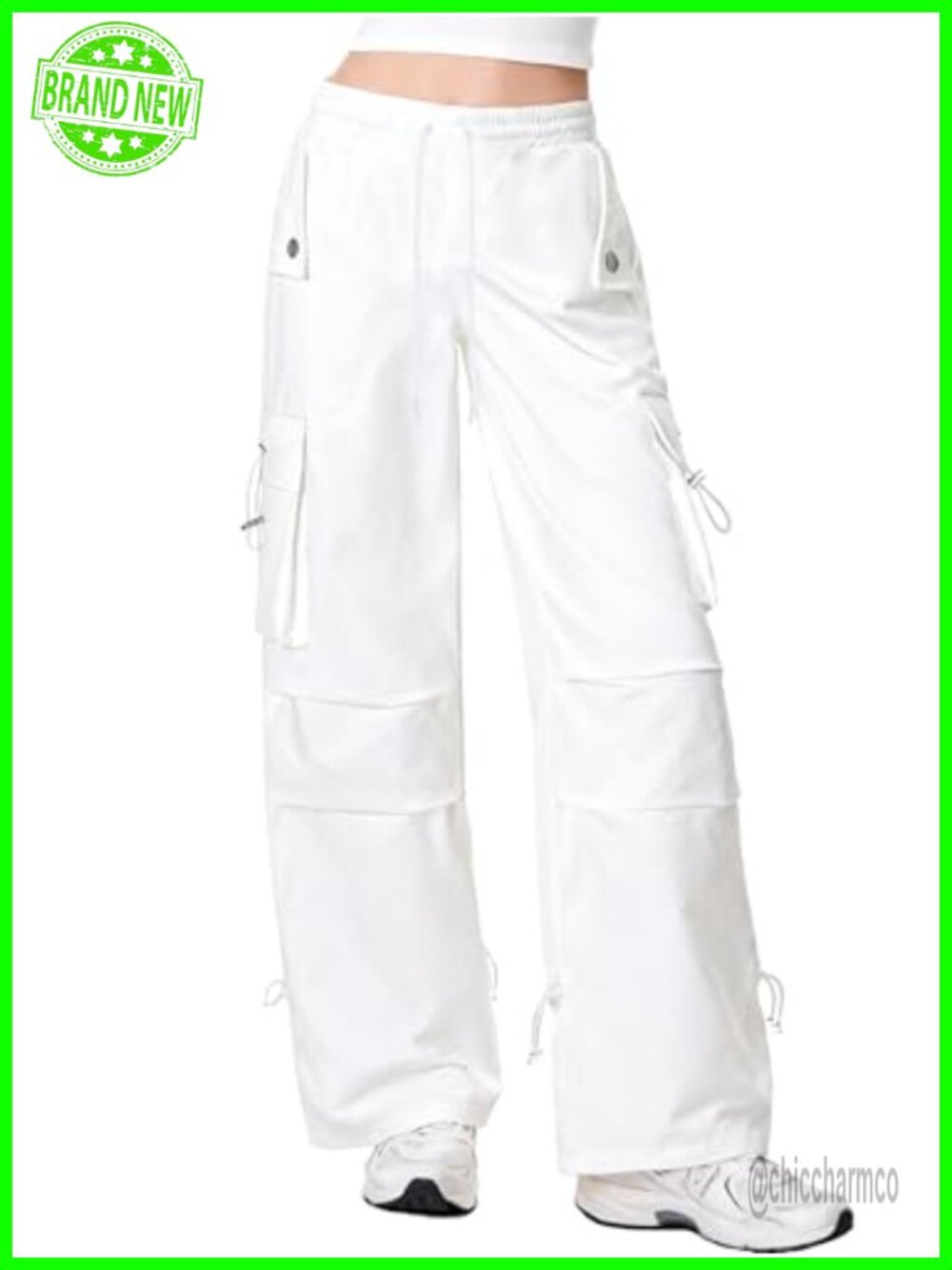 Womens Parachute Cargo Pants Cotton Blend Elastic Waist Y2K Streetwear
